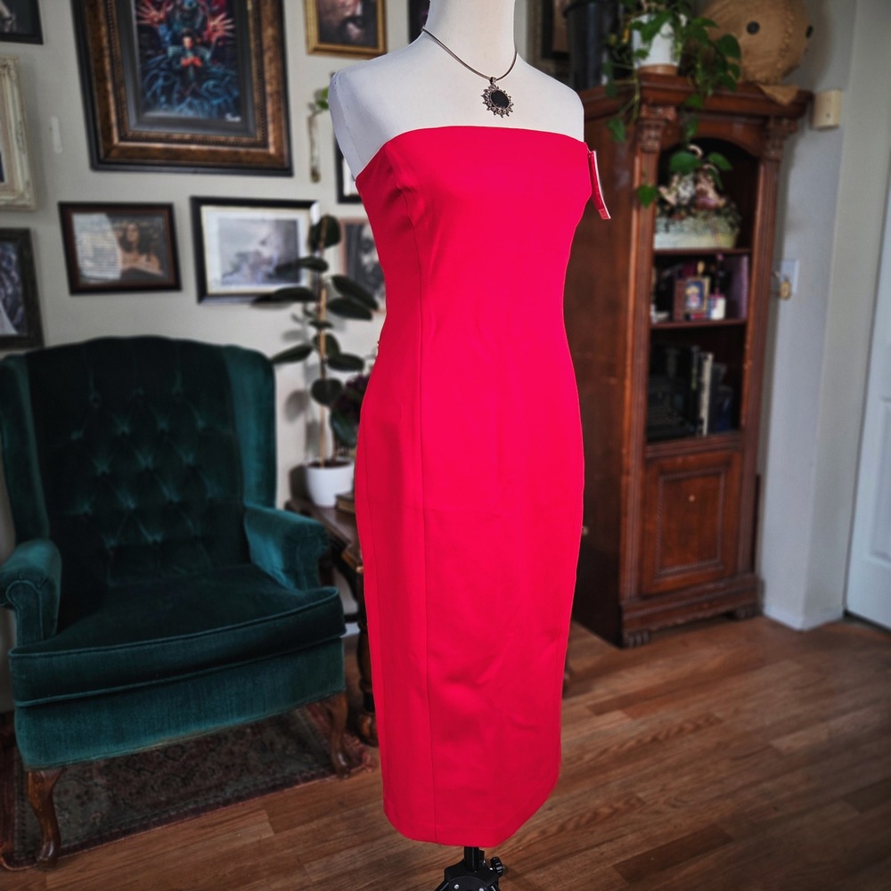 Spanx Strapless Midi Dress NWT Ponte Red‎ Bodycon Cocktail Party Medium M